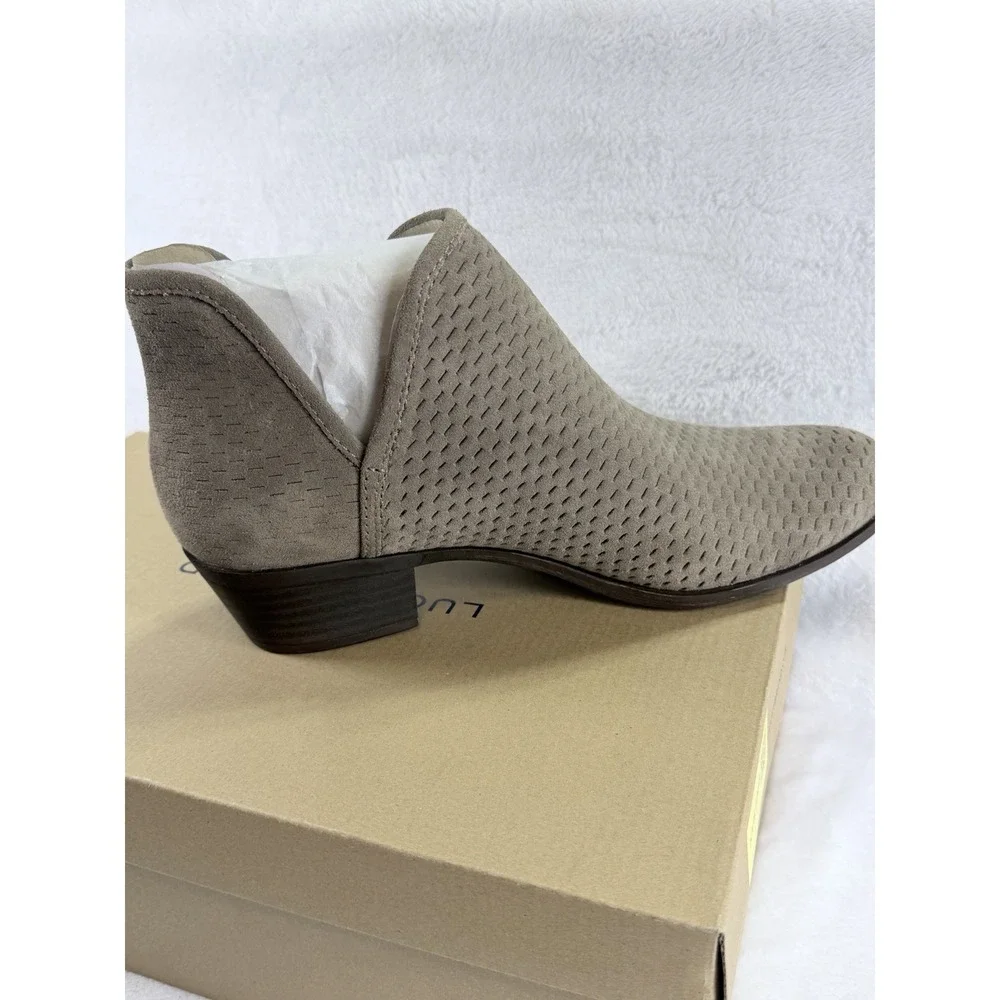 Lucky Brand Baley Brindle Oiled Suede Perforated Ankle Booties Box 9.5M NIB
